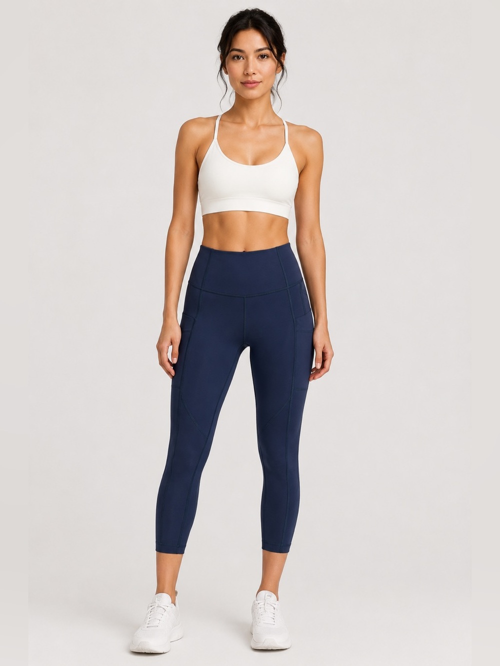 Lululemon Navy Blue High Rise 23" Crop Leggings Side Pockets Size 4